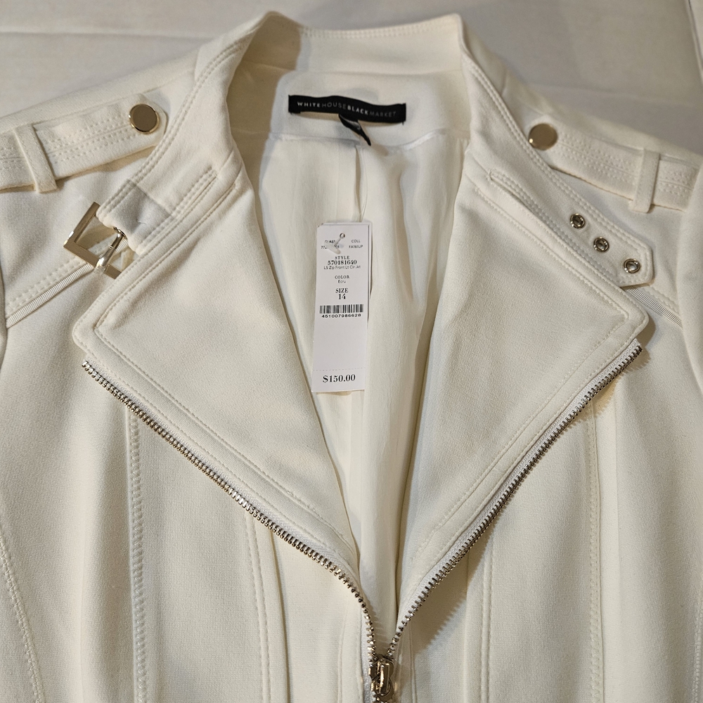 White House Black Market White Bomber Jacket with Structured Shoulders - Picture 3 of 12